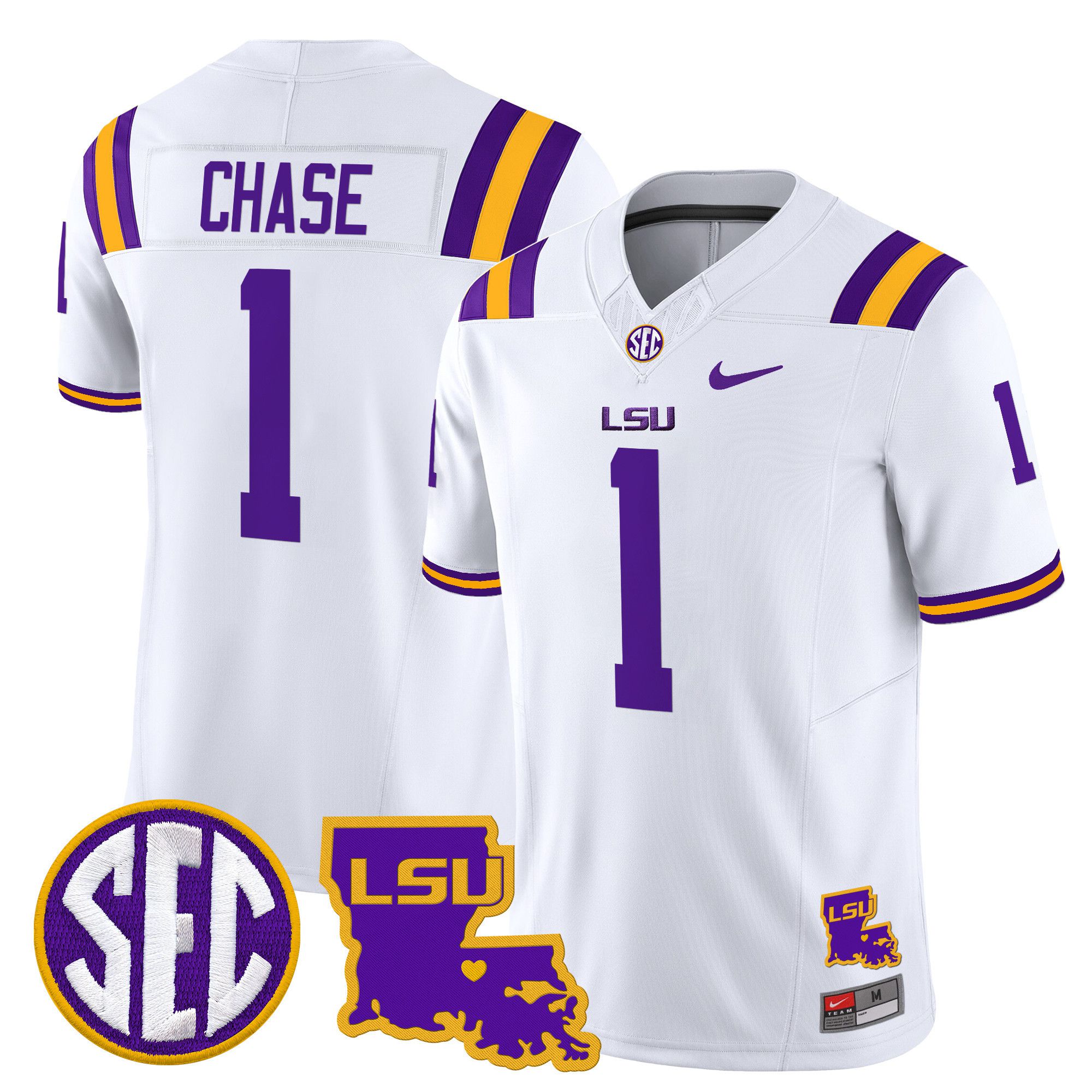 Men LSU Tigers #1 Chase White 2024 Nike Louisiana Patch Vapor Limited NCAA Jersey